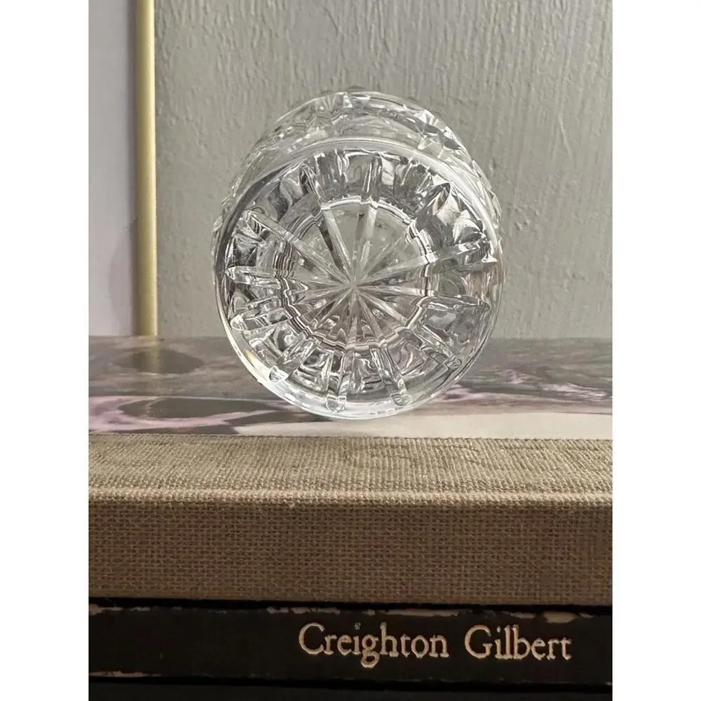 Vintage Etched Clear Cut Crystal Lead Vase Hand Cut Heavy Weight
